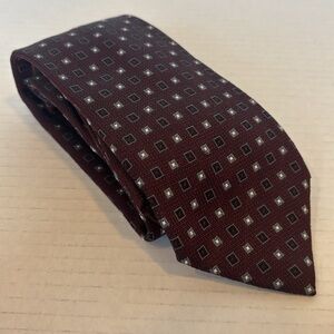 Luciano Barbera Bugundy and Silver Tie Hand Made in Italy Silk EUC